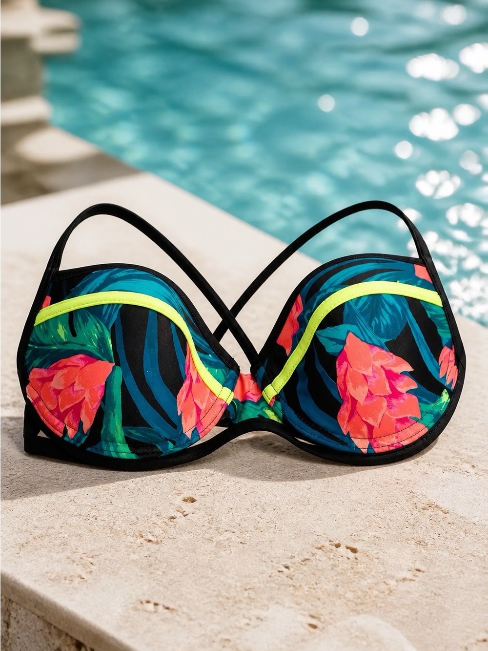 TROPICAL PRINT PUSH UP SWIM TOP by XHIL SIZE M